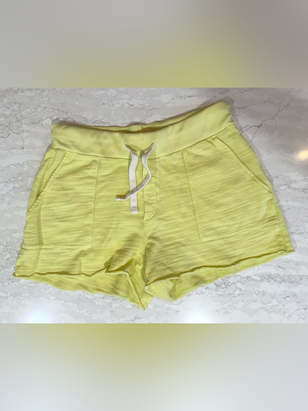 🌝 J.Crew Vintage Fleece Short Shorts XS Muted Neon Yellow Cotton Sweatshorts